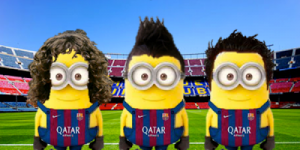 3 minions con playera del Barcelona
