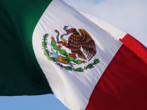 Bandera mexicana siendo movida por el aire