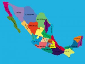 Mapa de Mexico con nombres y a color